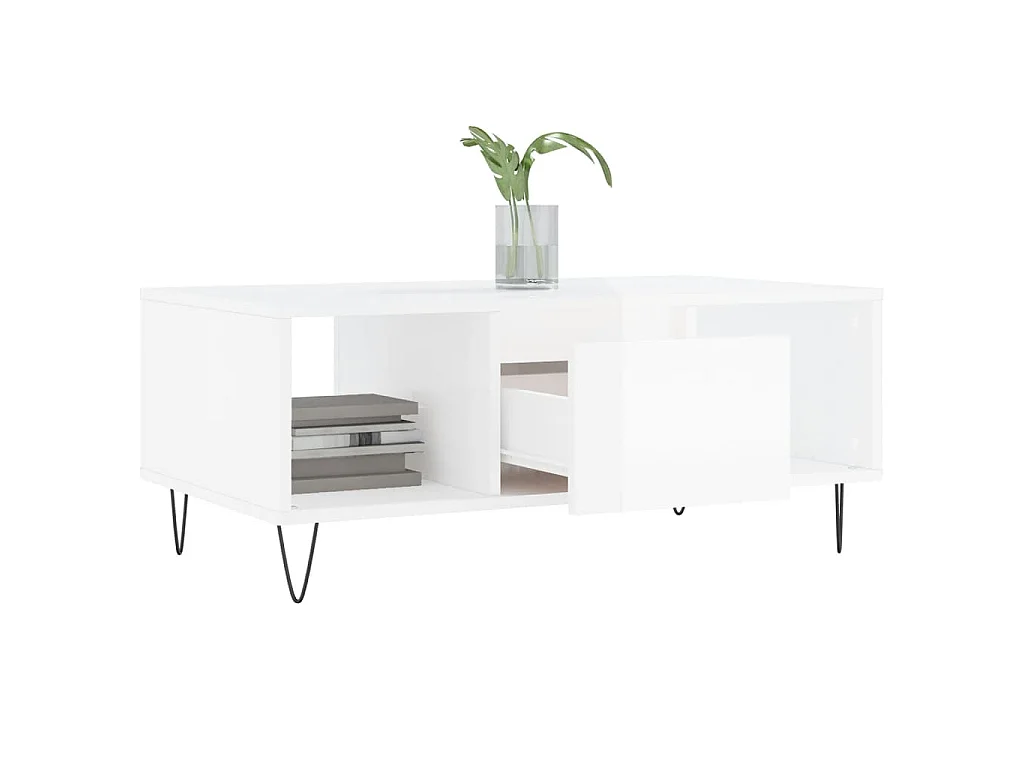 Salontafel 90x50x36,5 cm bewerkt hout hoogglans wit