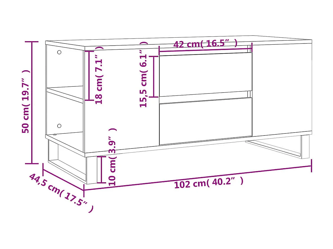 Table basse sonoma gris 102x44,5x50 cm bois d'ingénierie