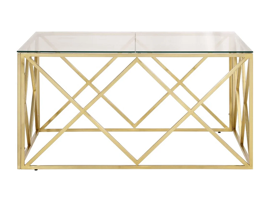 Table basse doré acier inoxydable et verre trempé
