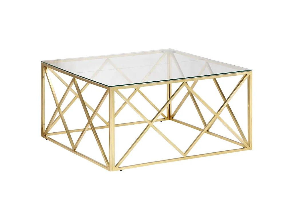 Table basse doré acier inoxydable et verre trempé