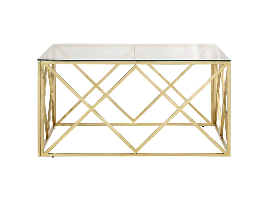 Table basse doré acier inoxydable et verre trempé