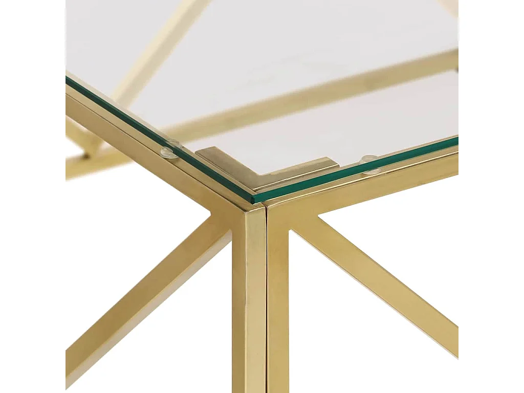 Table basse doré acier inoxydable et verre trempé