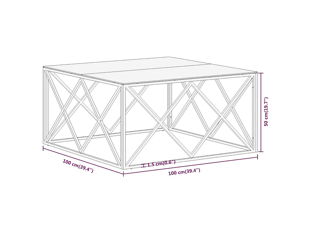 Table basse doré acier inoxydable et verre trempé