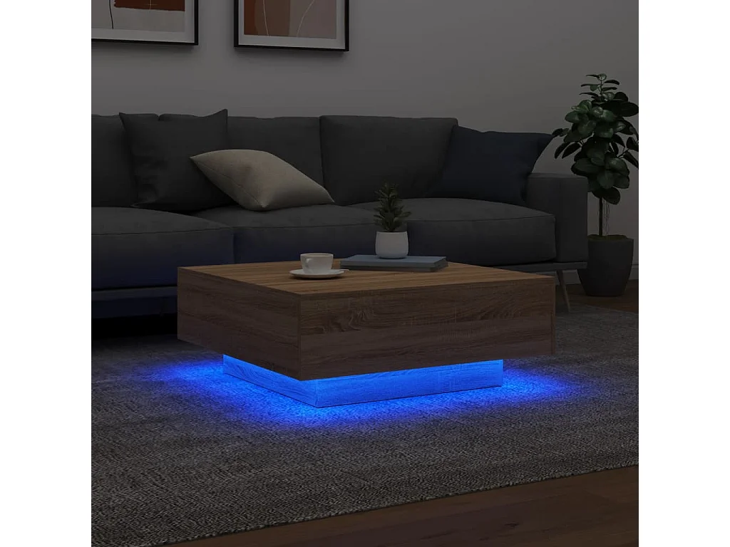 Table basse avec lumières LED chêne sonoma 80x80x31 cm