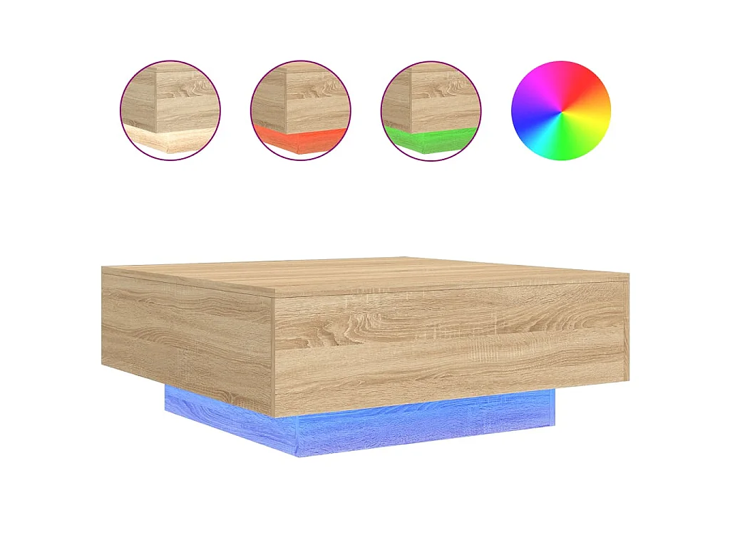 Table basse avec lumières LED chêne sonoma 80x80x31 cm