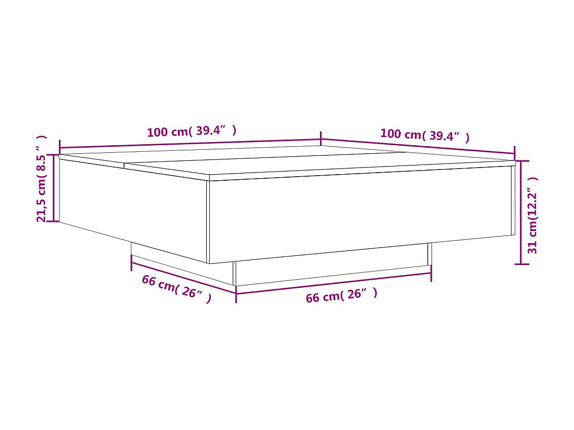 Table basse avec lumières LED chêne sonoma 100x100x31 cm