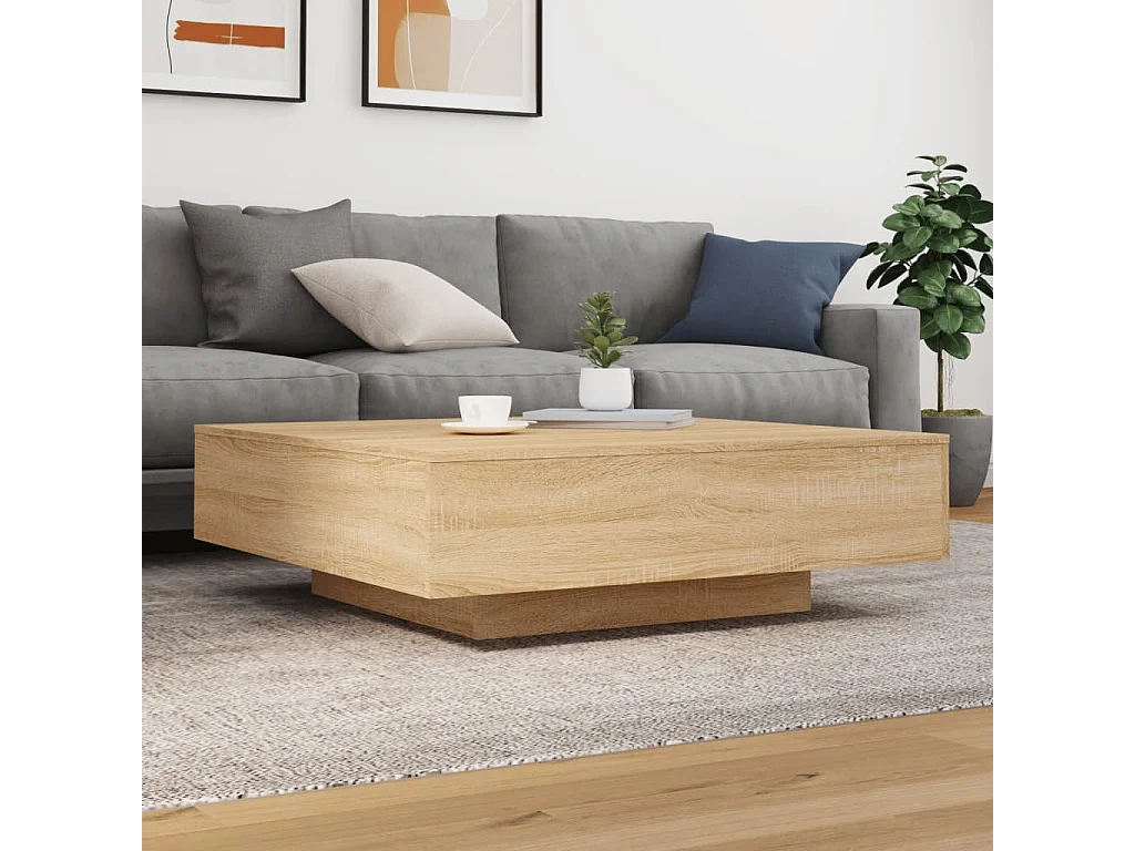 Table basse avec lumières LED chêne sonoma 100x100x31 cm