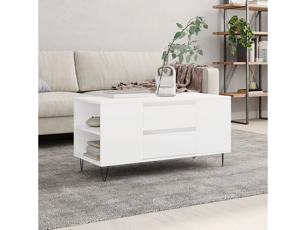 Tavolino da Salotto Bianco 102x44,5x50 cm in Legno Multistrato