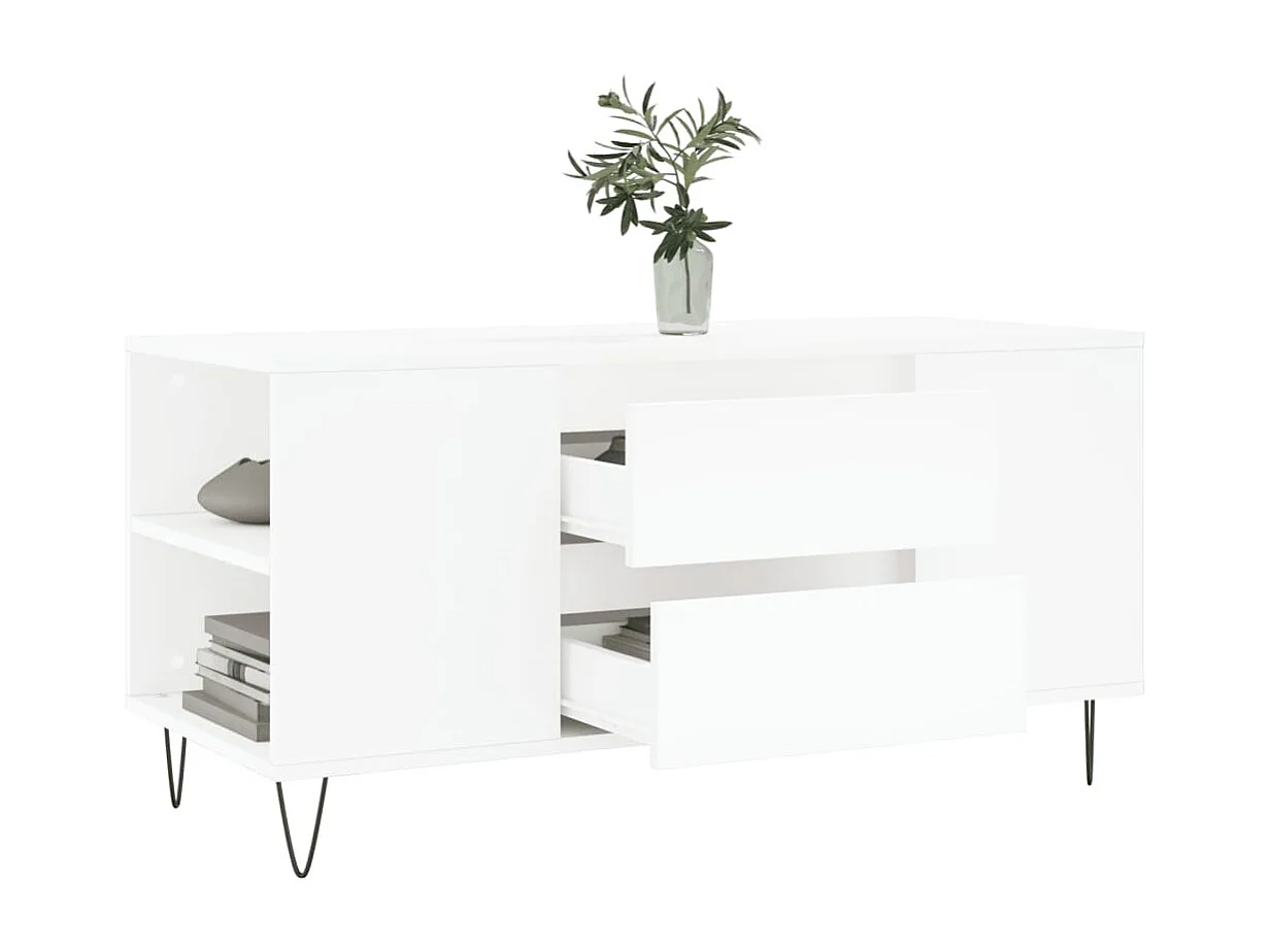 Tavolino da Salotto Bianco 102x44,5x50 cm in Legno Multistrato
