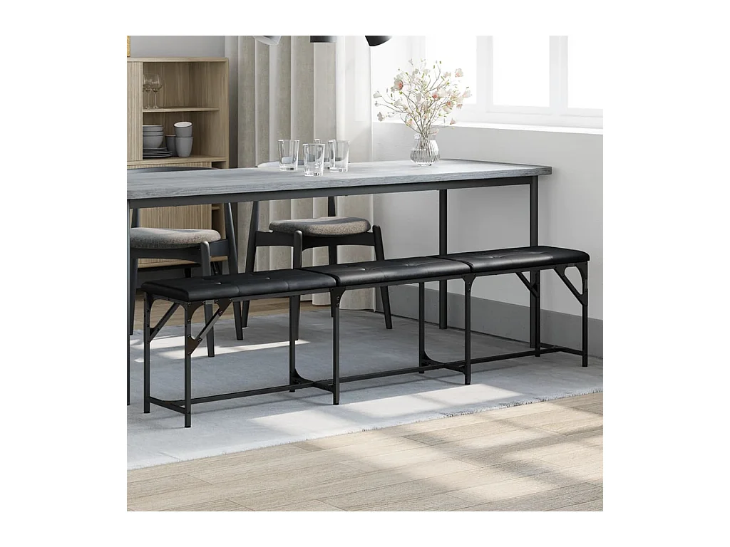Banc à manger noir 186x32x45 cm acier et similicuir