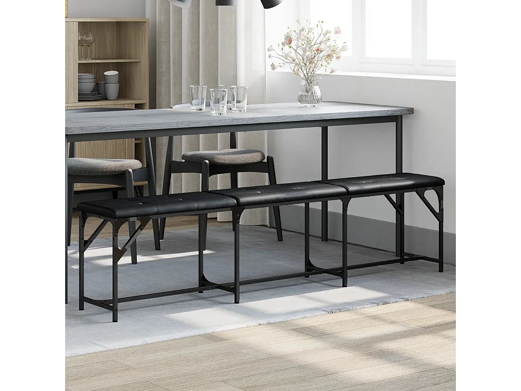 Essbank Schwarz 186x32x45 cm Stahl und Kunstleder