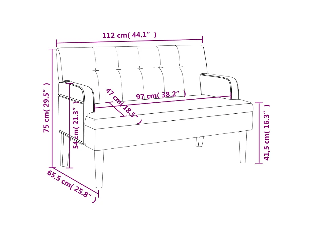 Bankje met rugleuning 112x65,5x75 cm kunstleer bruin