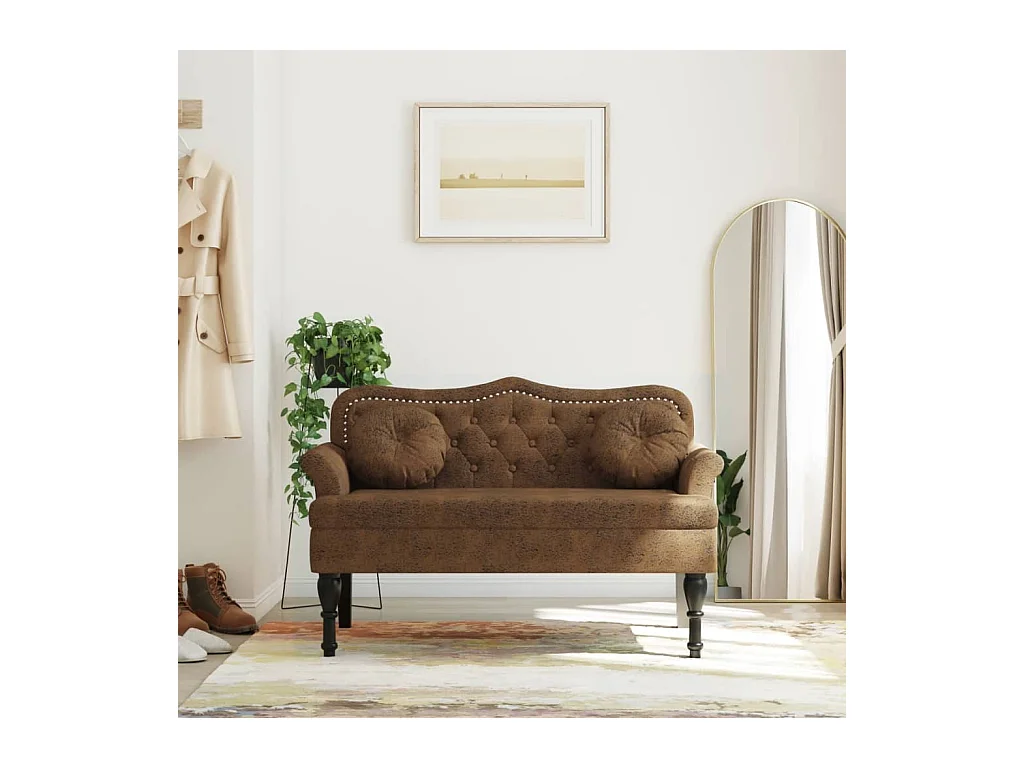 Sitzbank mit Kissen Braun 120,5x65x75 cm Wildleder-Optik
