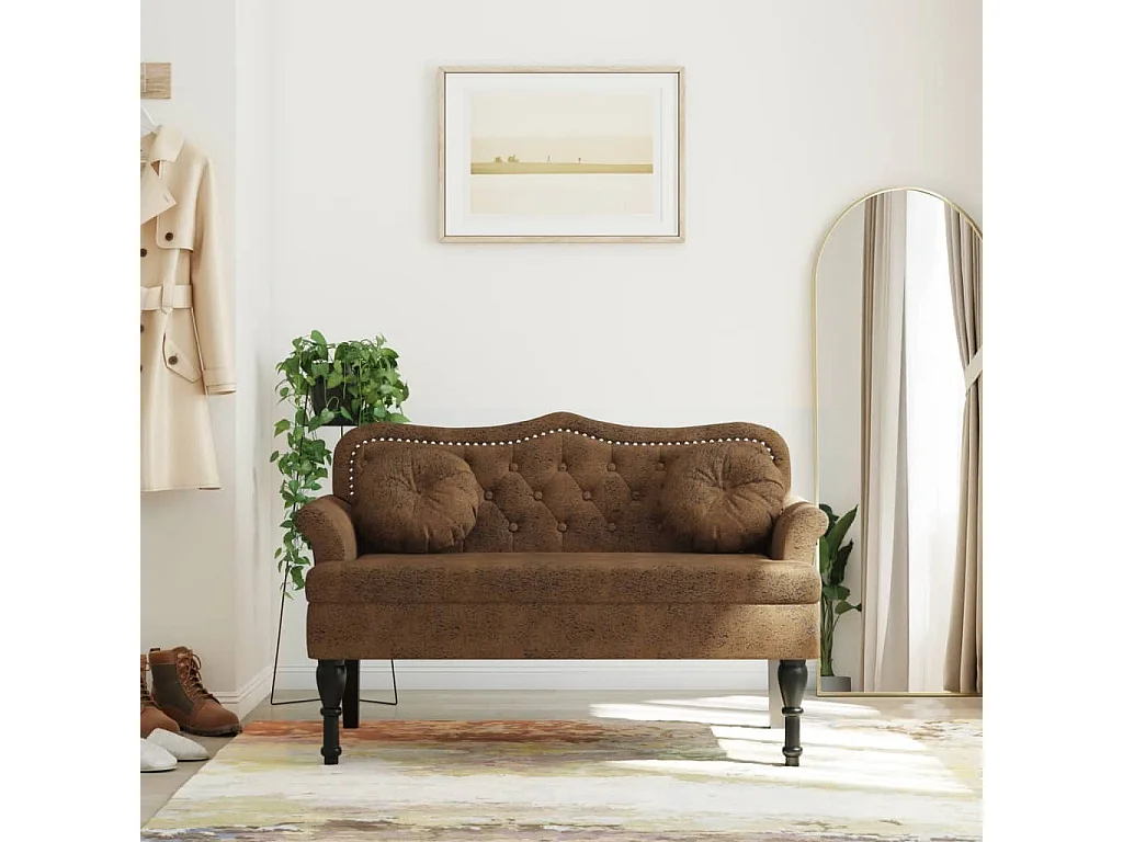 Panca con Cuscini Marrone 120,5x65x75 cm Similpelle Scamosciata