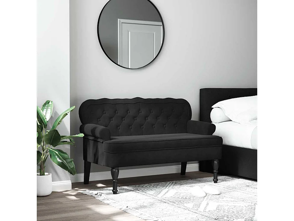 Panca con schienale nera 119,5x64,5x75 cm in velluto