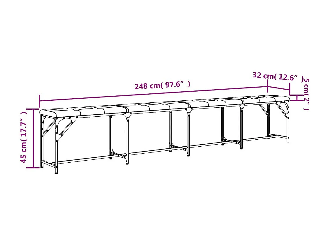 Essbank Hellgrau 248x32x45 cm Stahl und Stoff