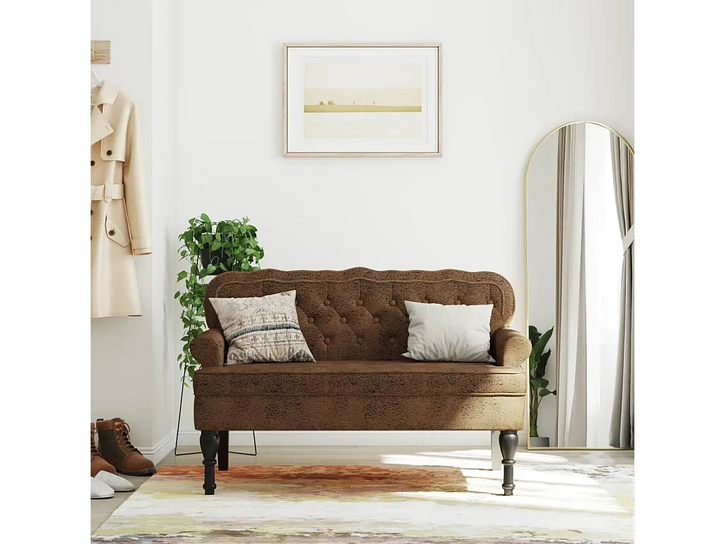 Sitzbank mit Rückenlehne Braun 119,5x64,5x75 cm Wildleder-Optik