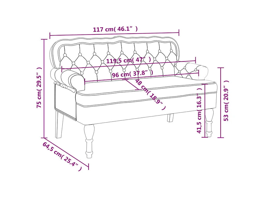 Sitzbank mit Rückenlehne Braun 119,5x64,5x75 cm Wildleder-Optik