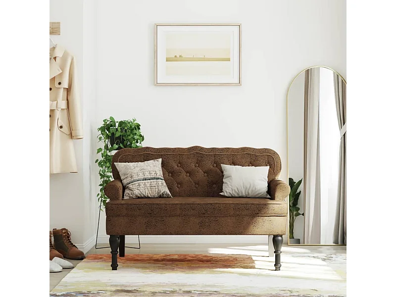 Banc avec dossier marron 119,5x64,5x75 cm similicuir daim