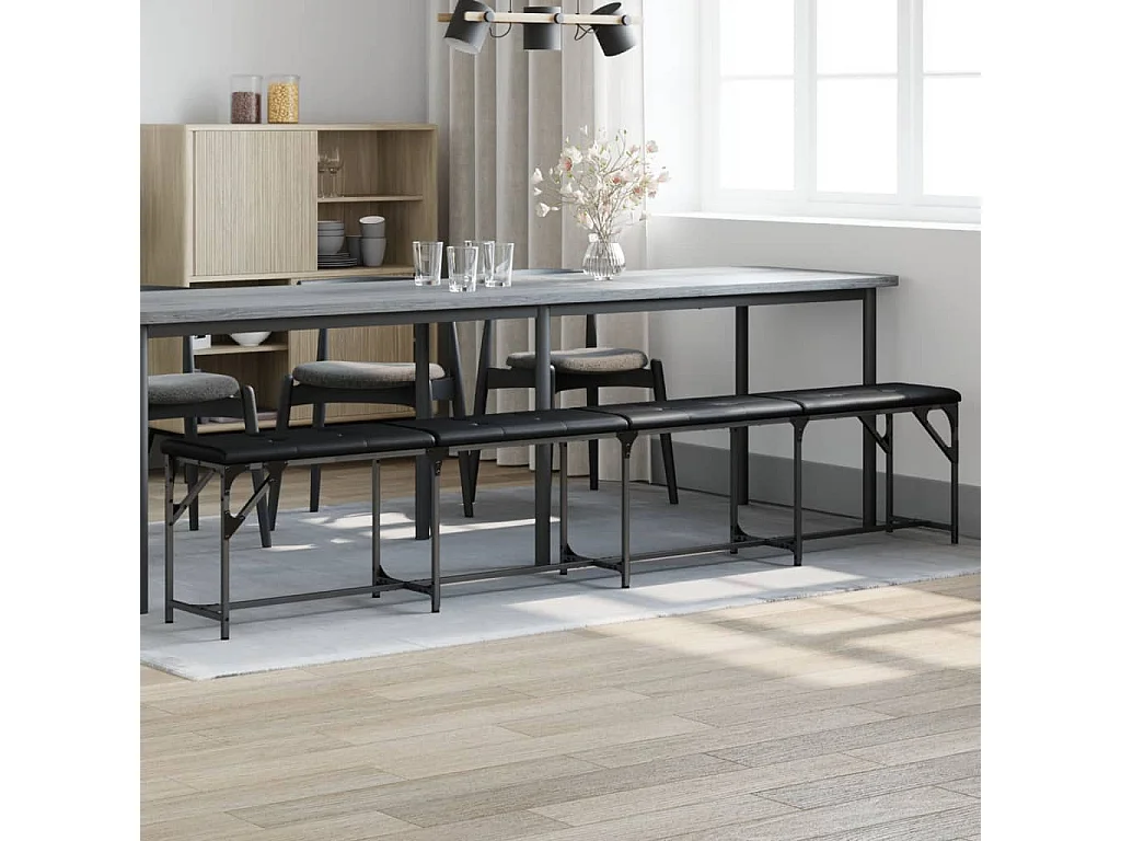 Essbank Schwarz 248x32x45 cm Stahl und Kunstleder