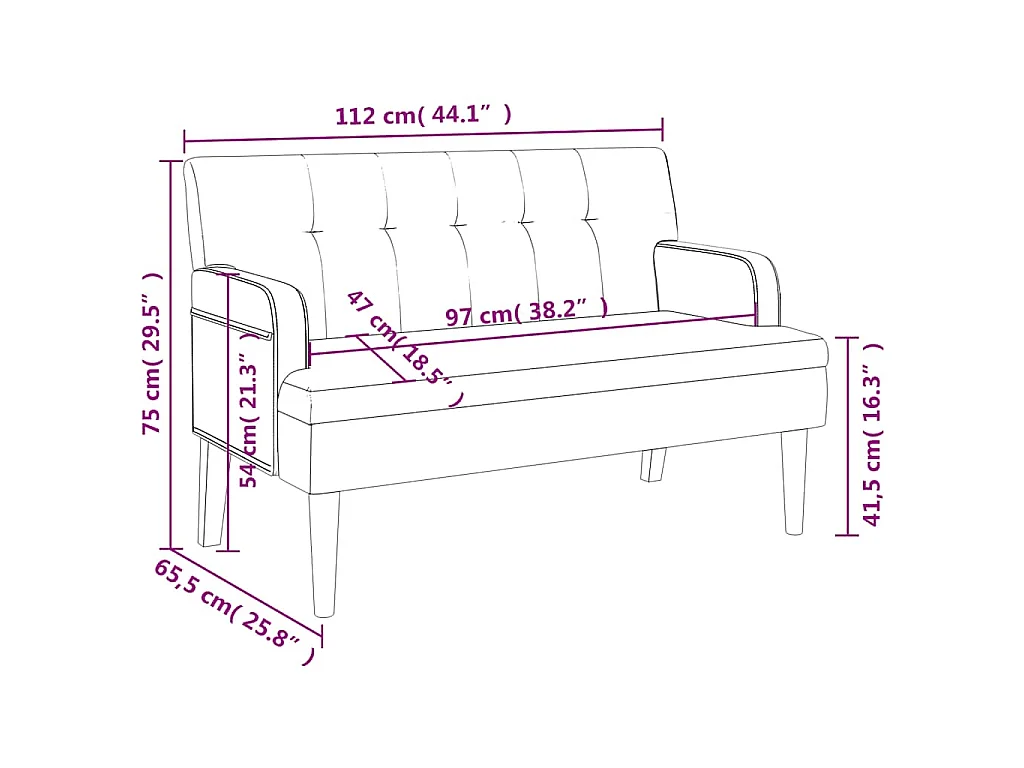 Bank met rugleuning zwart 112x65,5x75 cm kunstleer