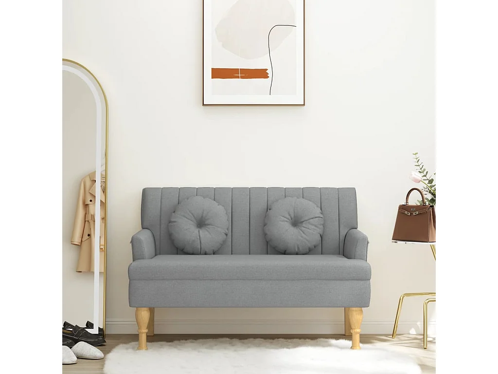 Sitzbank mit Kissen Hellgrau 113x64,5x75,5 cm Stoff