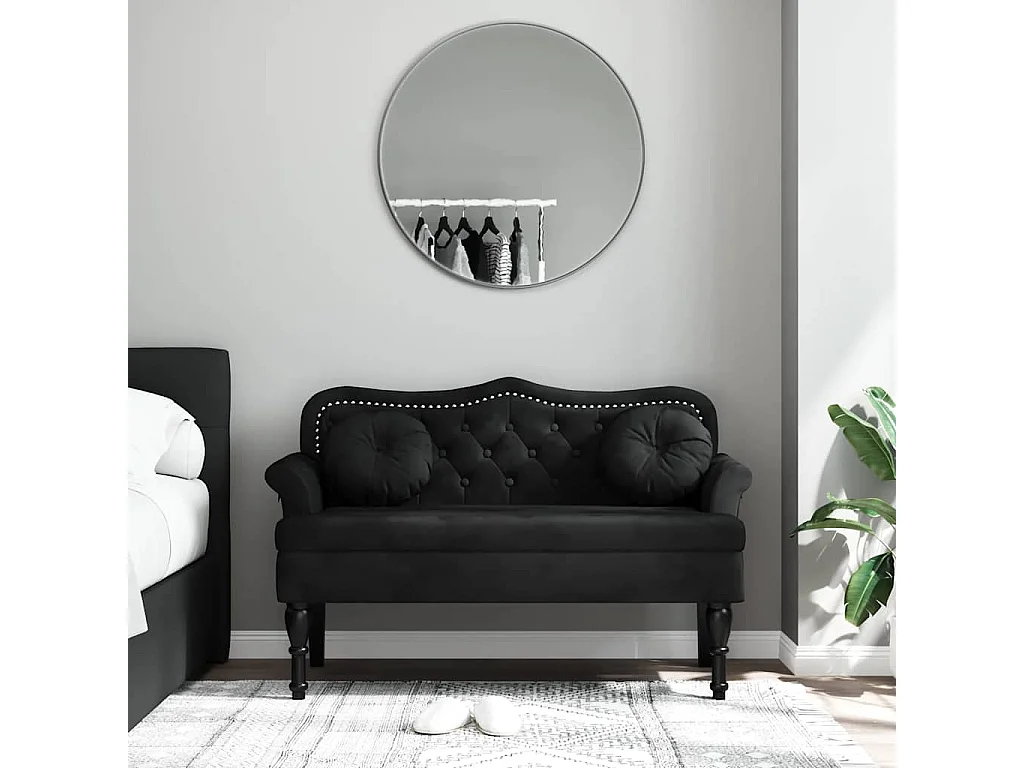 Panca con Cuscini Nera 120,5x65x75 cm Velluto