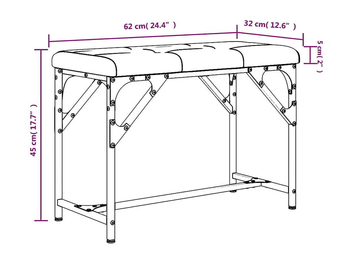 Banc à manger gris foncé 62x32x45 cm acier et tissu