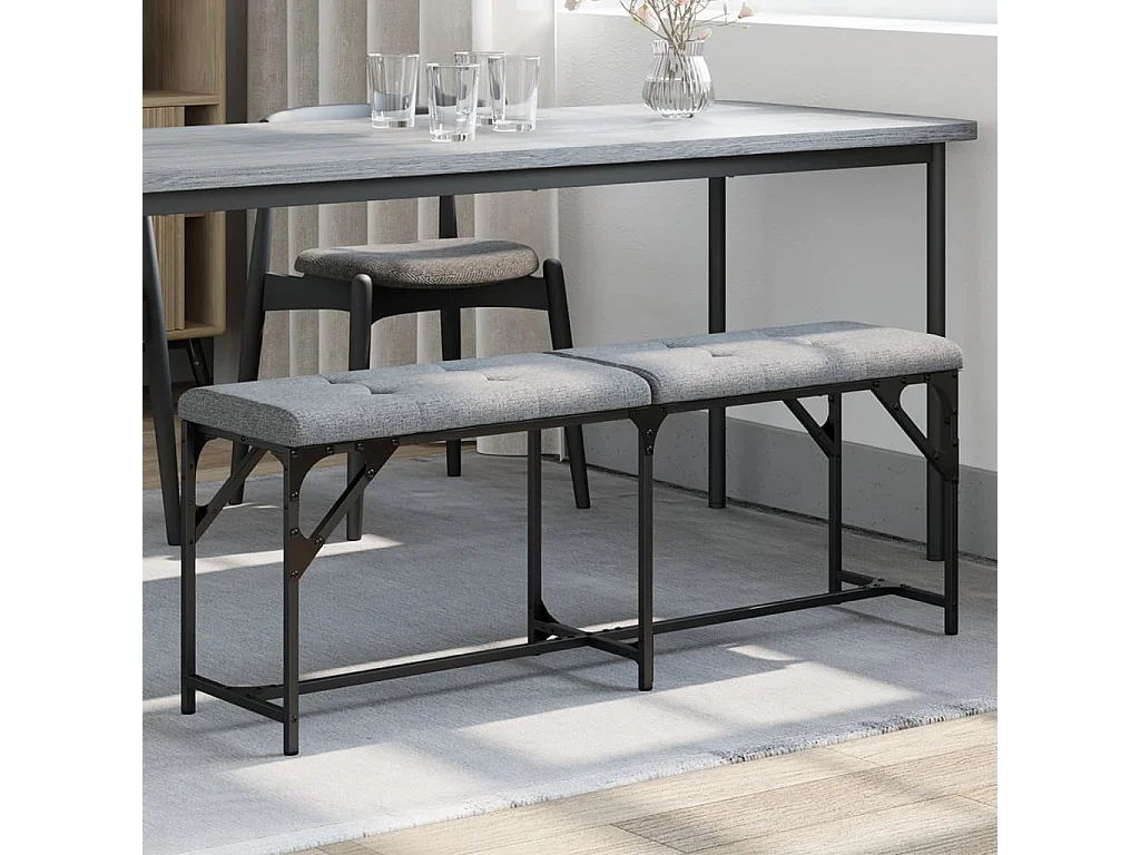 Banc à manger gris clair 124x32x45 cm acier et tissu