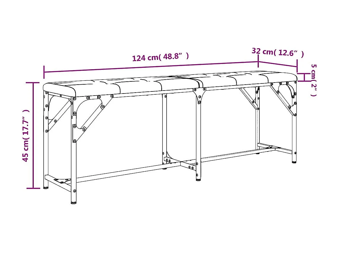 Banc à manger gris clair 124x32x45 cm acier et tissu