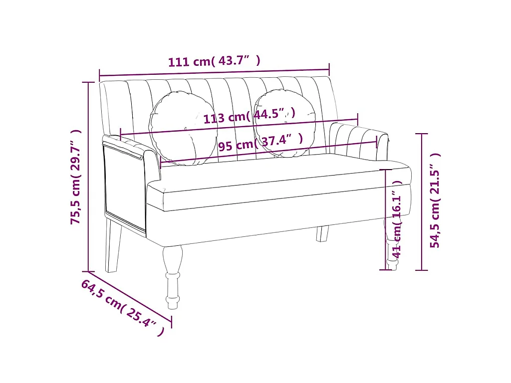 Bankje met kussens 113x64,5x75,5 cm stof zwart
