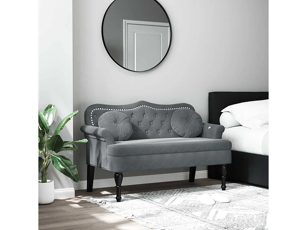 Banco con cojines terciopelo gris oscuro 120,5x65x75 cm