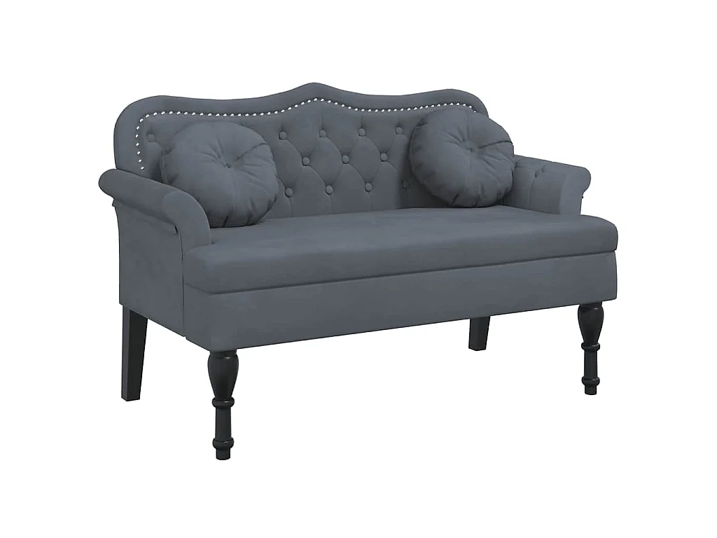 Banco con cojines de terciopelo gris oscuro 120,5x65x75 cm
