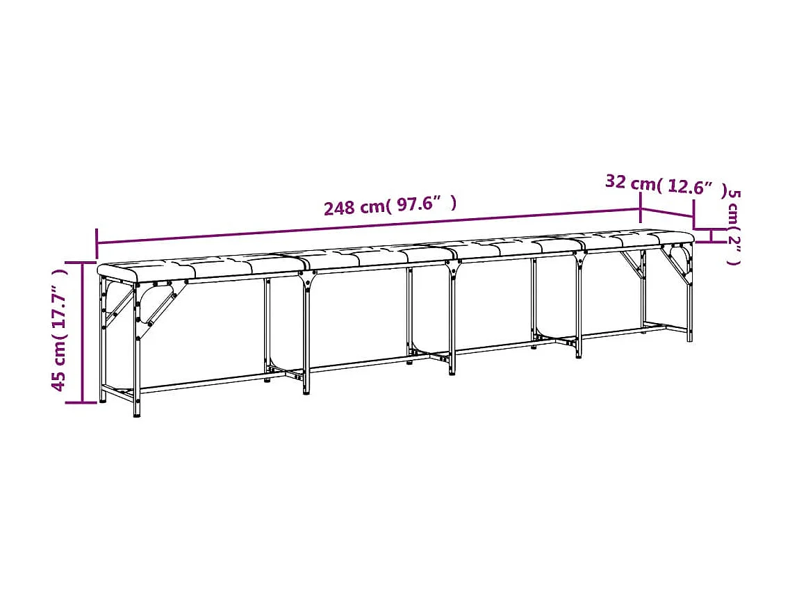 Banc à manger gris foncé 248x32x45 cm acier et tissu
