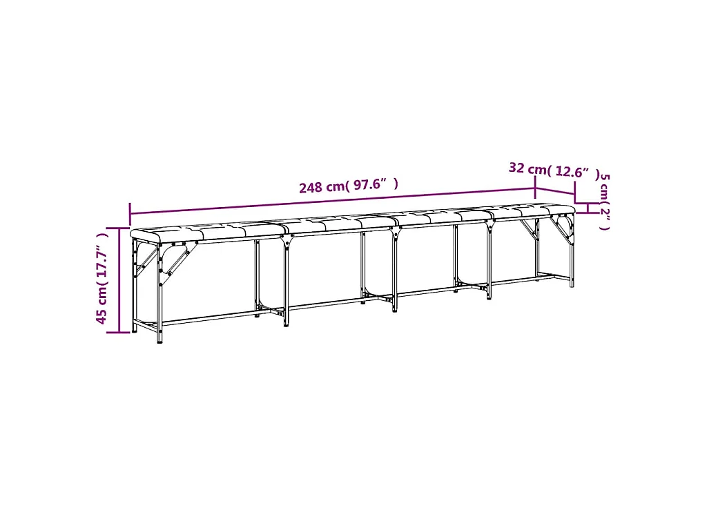 Eetkamerbank 248x32x45 cm staal en stof donkergrijs
