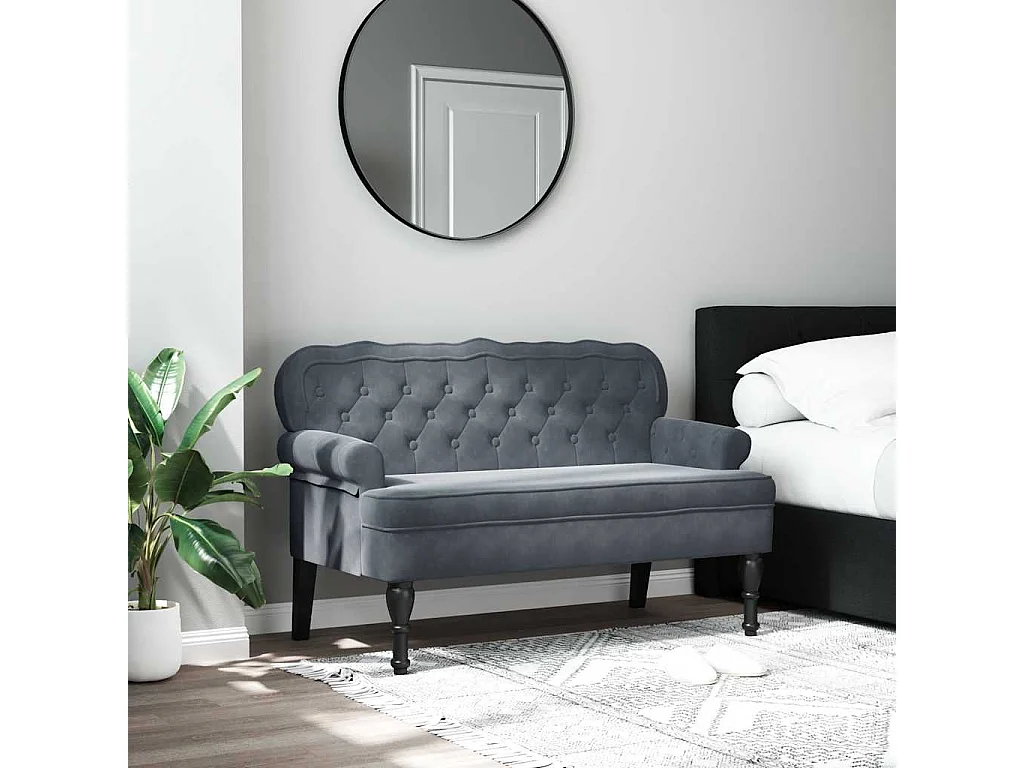 Banco com encosto 119,5x64,5x75 cm veludo cinzento-escuro