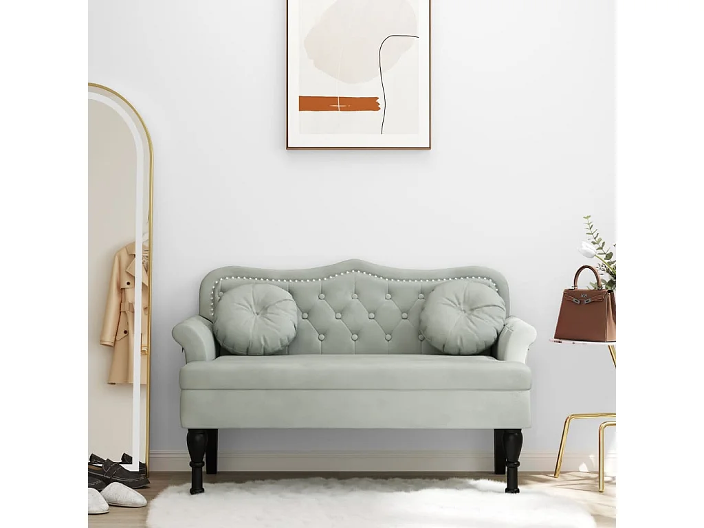 Bank mit Kissen Hellgrau 120,5 x 65 x 75 cm Samt