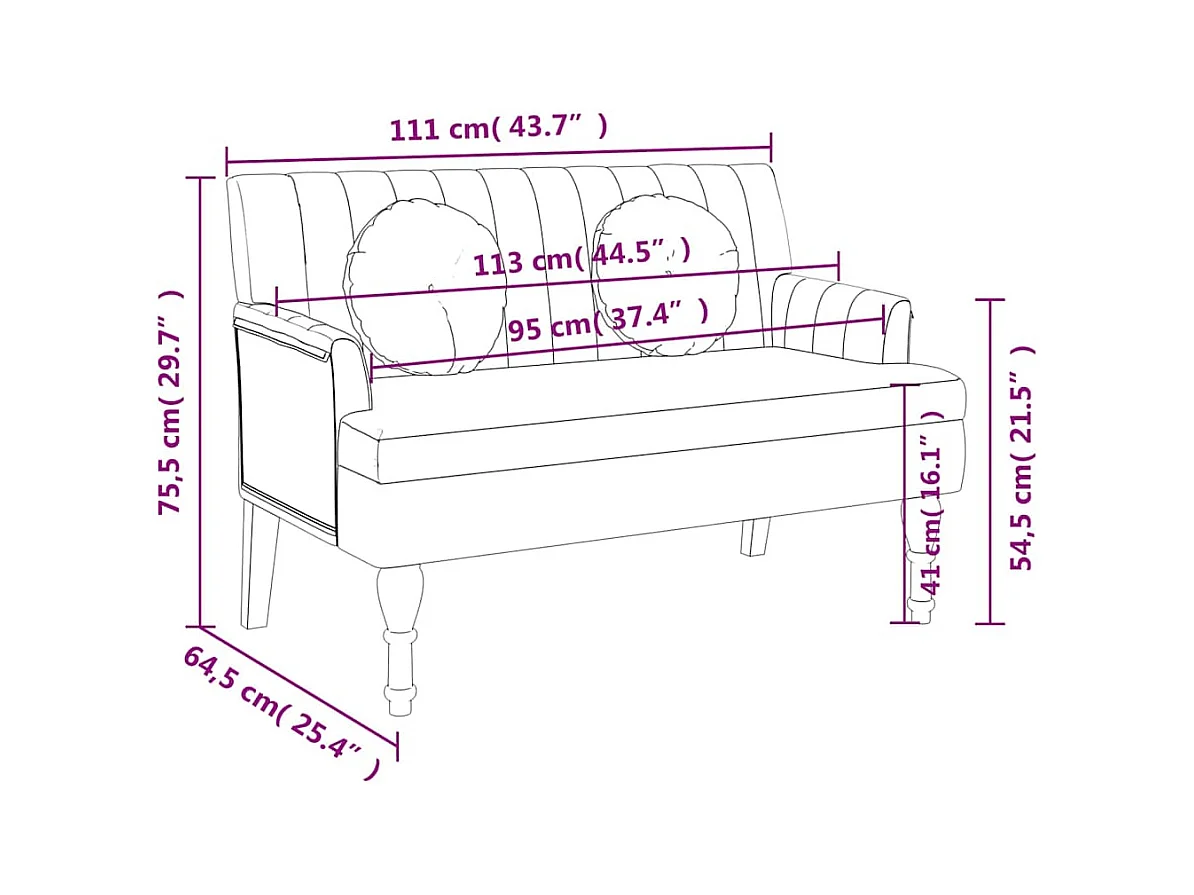 Banc avec coussins gris foncé 113x64,5x75,5 cm tissu