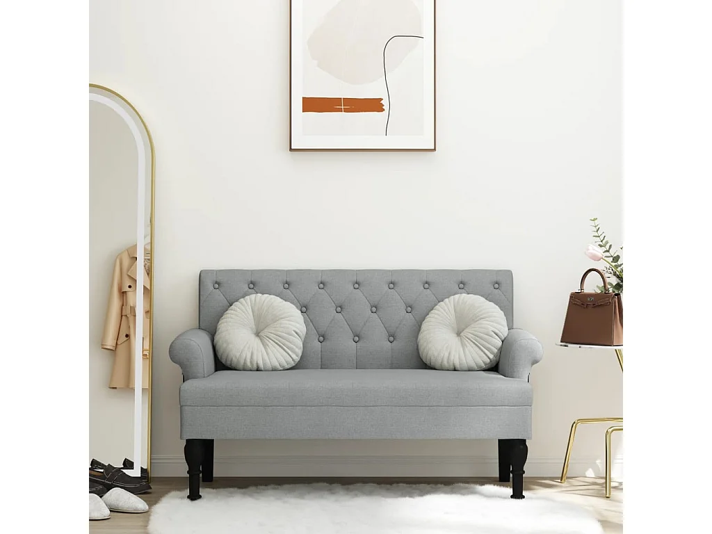 Banc avec dossier gris clair 120x62x75,5 cm tissu