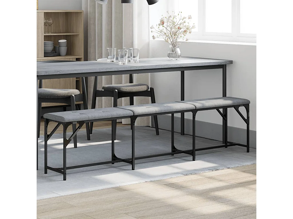 Banc à manger gris clair 186x32x45 cm acier et tissu