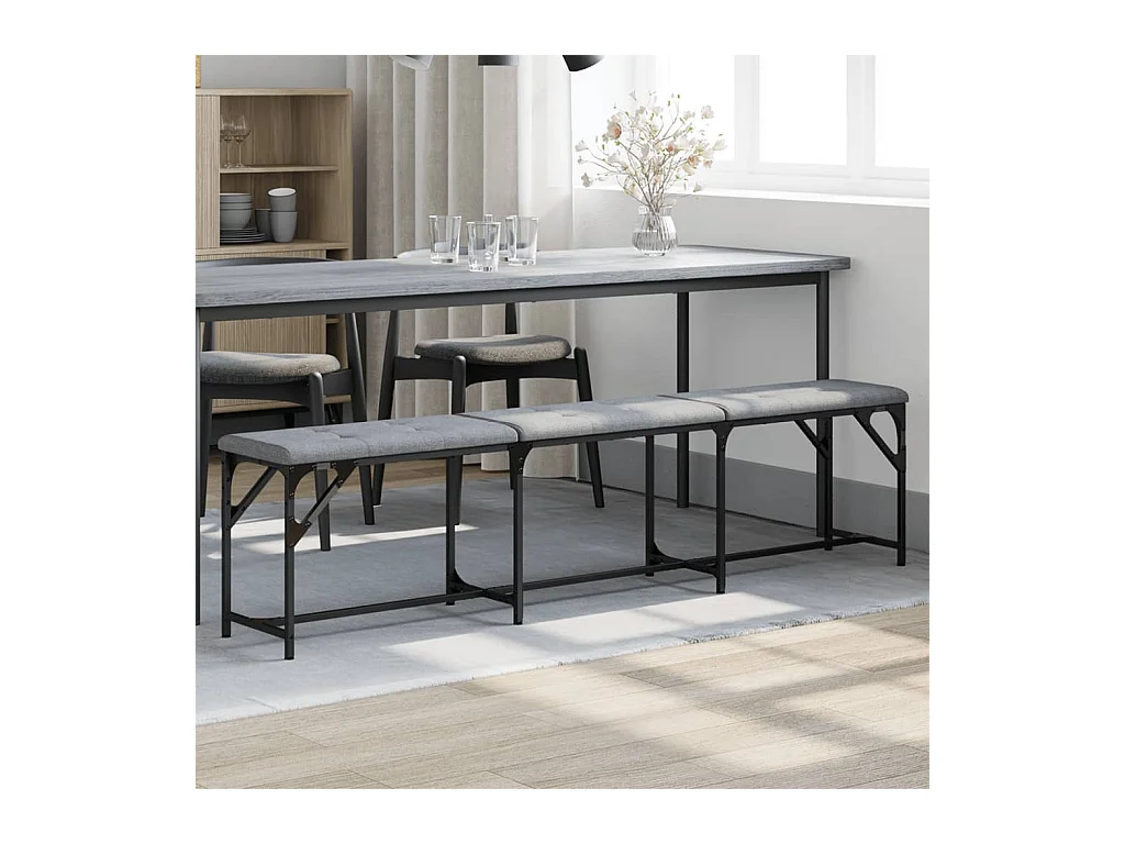 Banc à manger gris clair 186x32x45 cm acier et tissu
