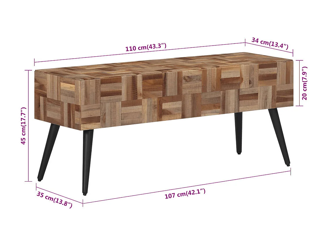 Sitzbank 110x35x45 cm Recyceltes Massivholz Teak