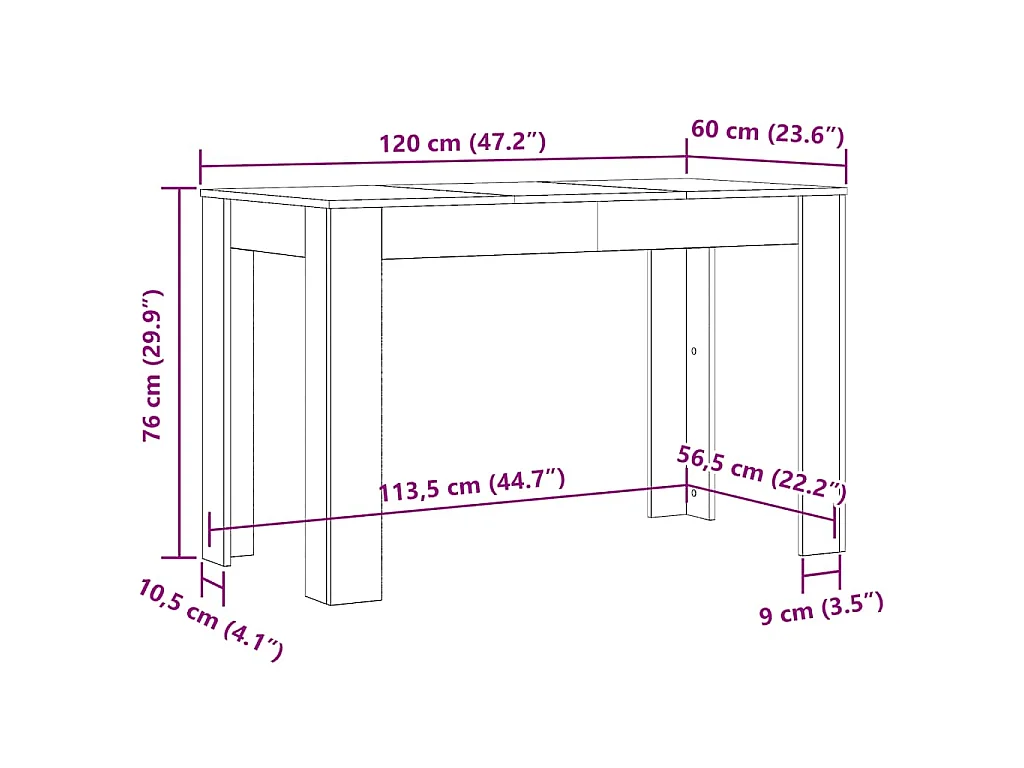 Table à dîner chêne fumé 120x60x76 cm bois d'ingénierie