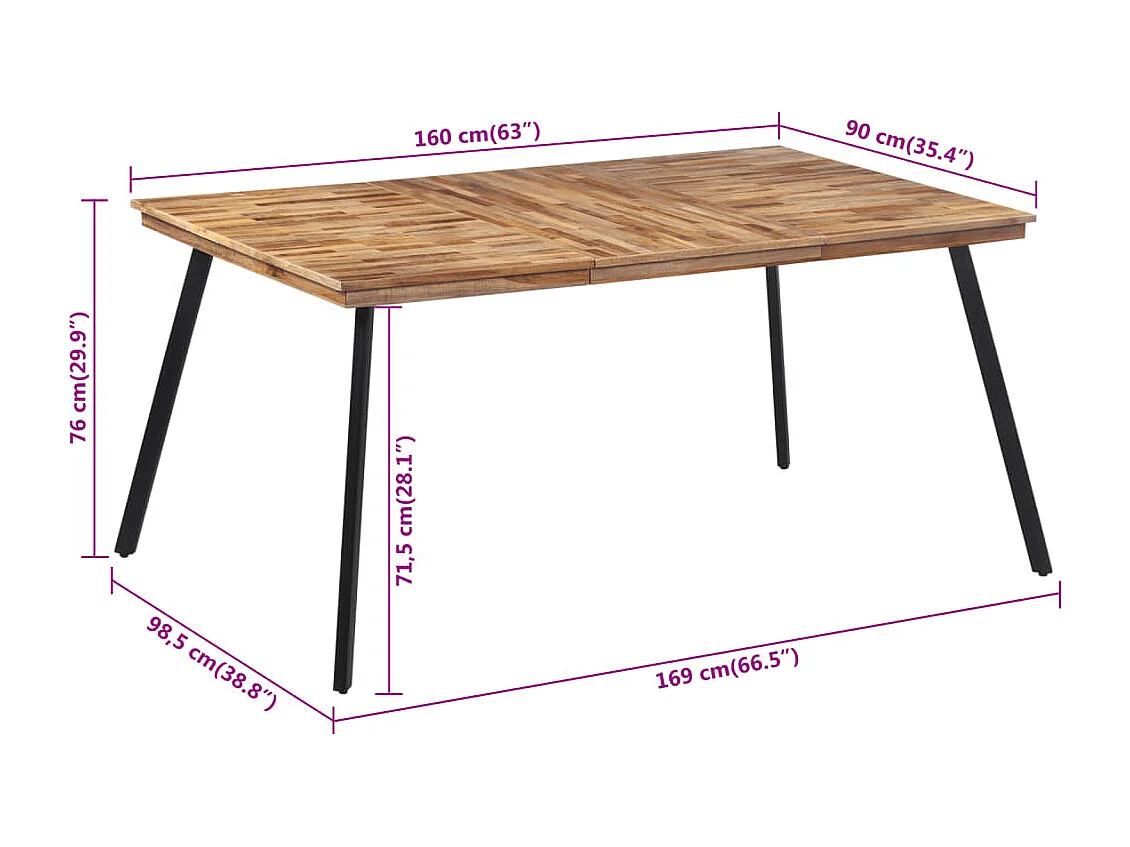 Table à manger 169x98,5x76 cm bois massif de teck