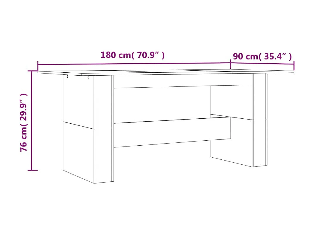 Eettafel 180x90x76 cm bewerkt hout bruin eikenkleur