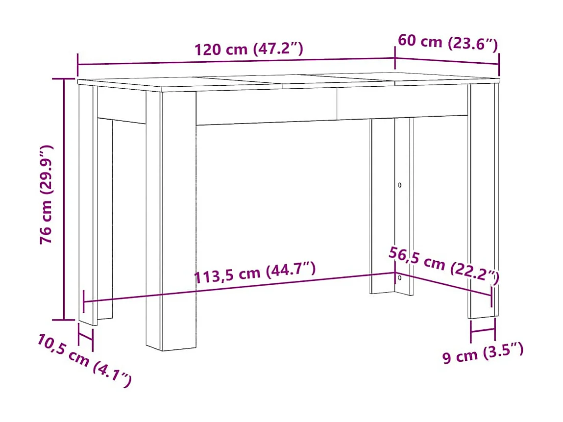 Table à dîner sonoma gris 120x60x76 cm bois d'ingénierie
