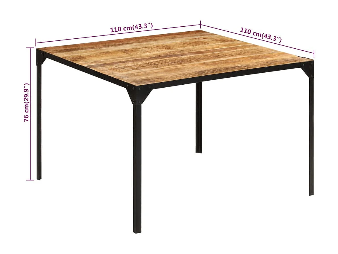 Table à manger 110x110x76 cm bois de manguier massif