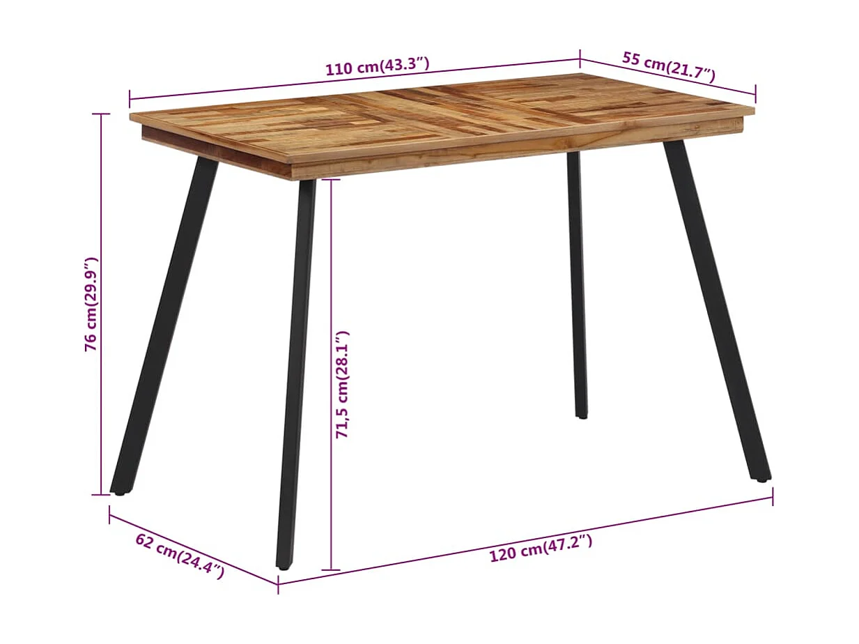 Table à manger 120x62x76 cm bois massif de teck
