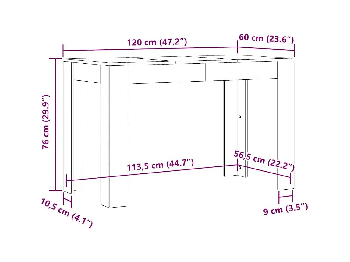 Table à dîner Chêne marron 120x60x76 cm bois d'ingénierie
