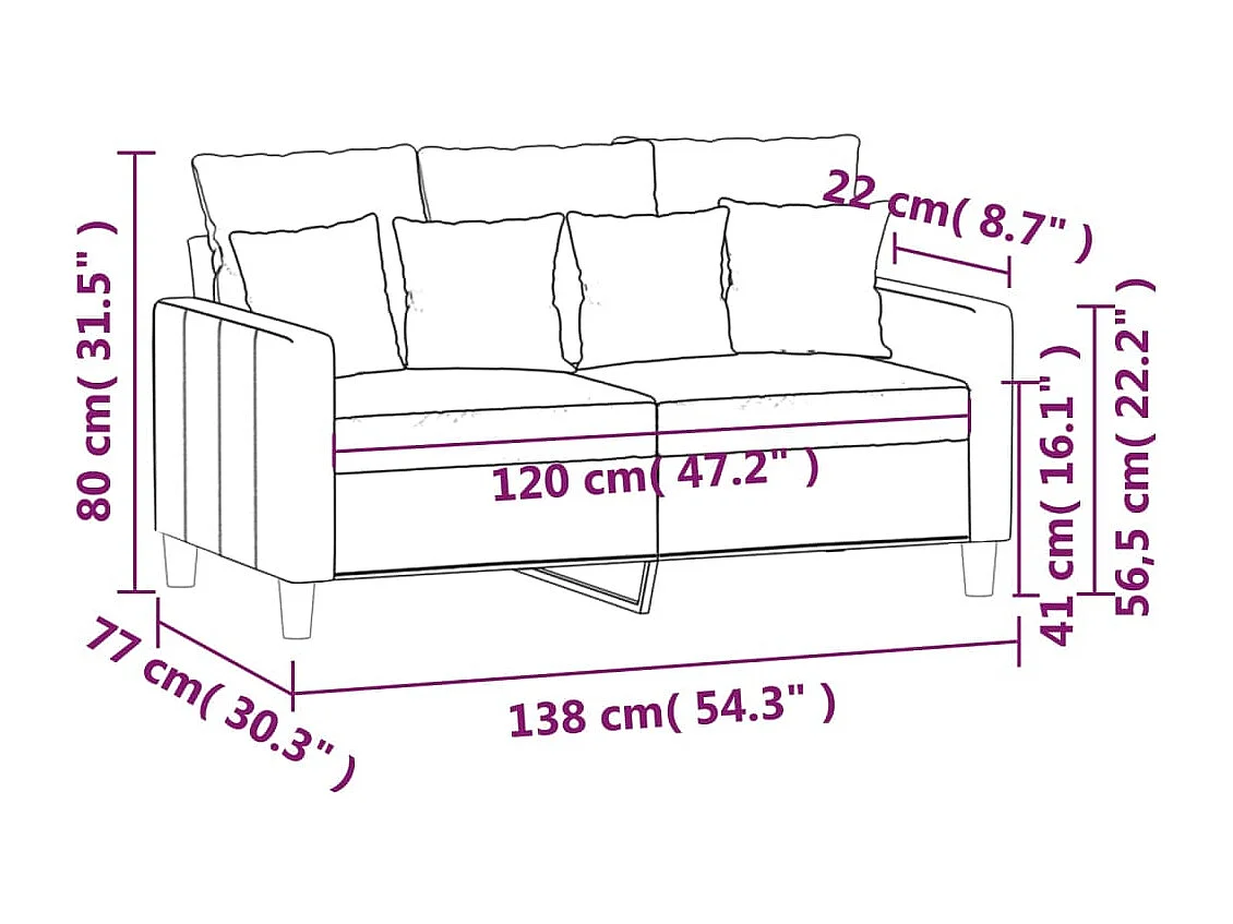 Canapé à 2 places Gris foncé 120 cm Velours